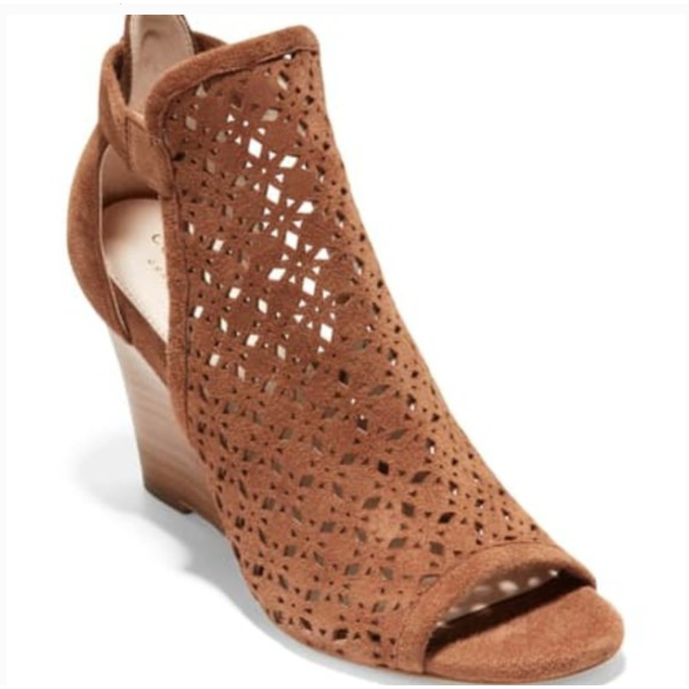 Cole Haan Brown Suede Perforated Wedge Booties